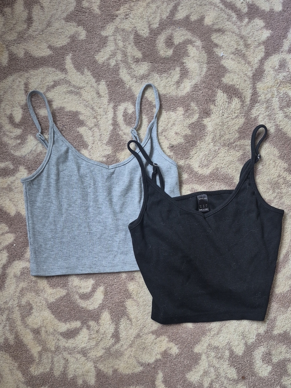 SHEIN Ribbed Camisole Set in Black and Gray